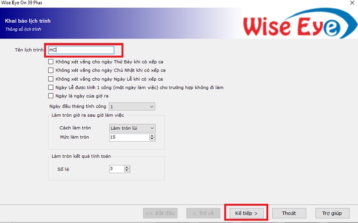 Cửa sổ cài đặt thông số chấm công
