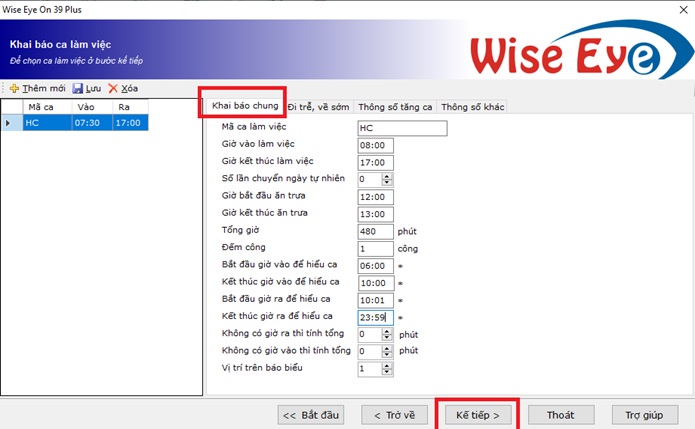Khai báo ca làm việc